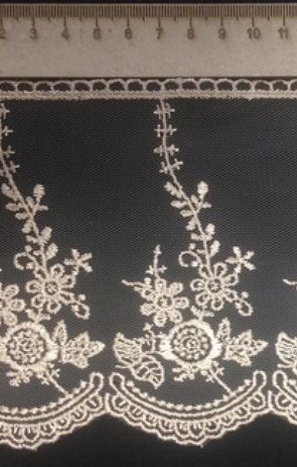 Brode Bant Tül Üzeri Mat Polyester Krem Kumaş 55 cm