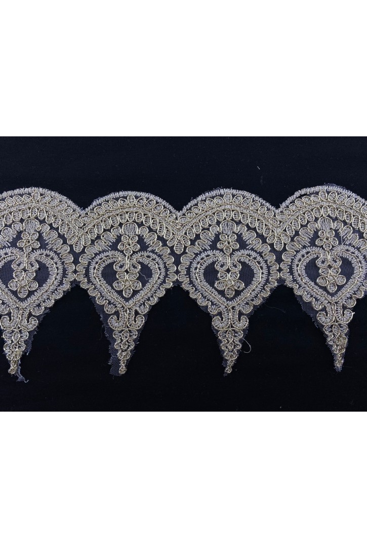 Kordeneli Gold Tül Üzeri Brode Bant, 15 cm