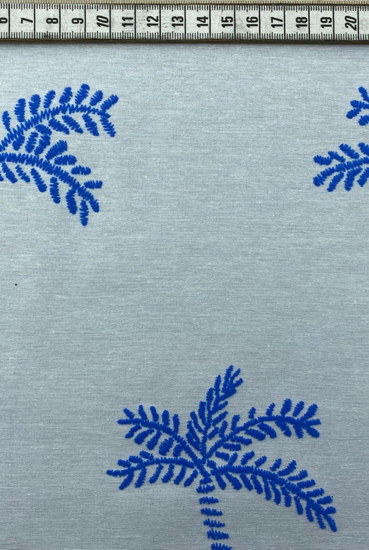 Mavi Puf Baskılı Palmiyeli Kumaş