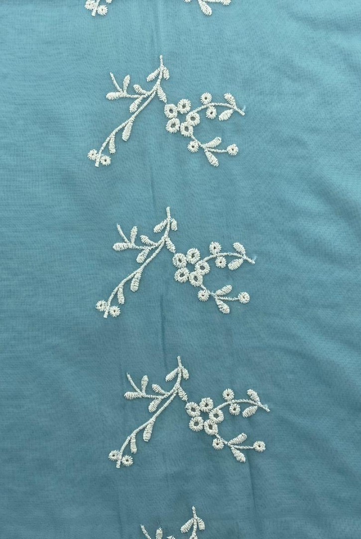 Mint Zeminli Şifon Üzeri Brode, Pamuk Polyester, 150 cm