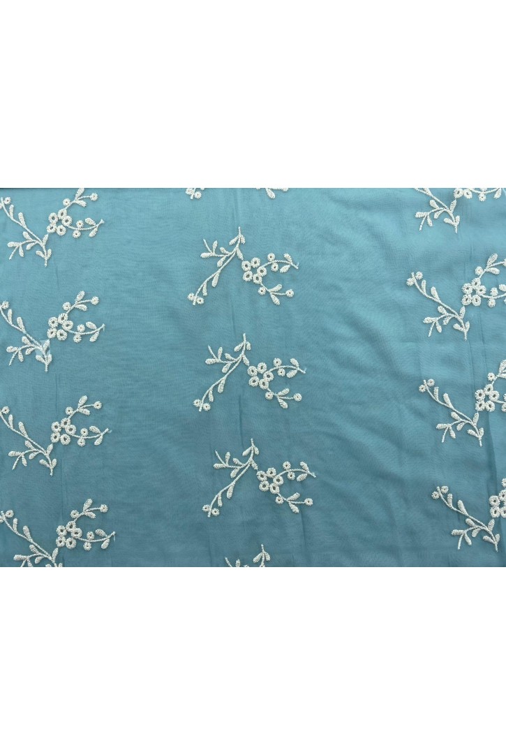 Mint Zeminli Şifon Üzeri Brode, Pamuk Polyester, 150 cm