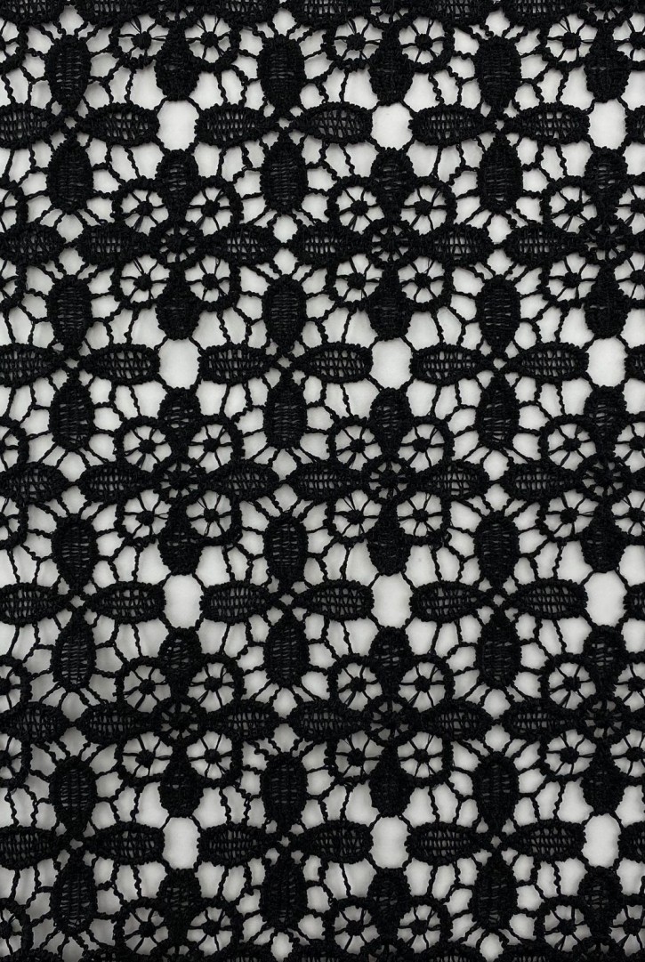 Siyah Mat Polyester Brode Kumaş, 145 cm