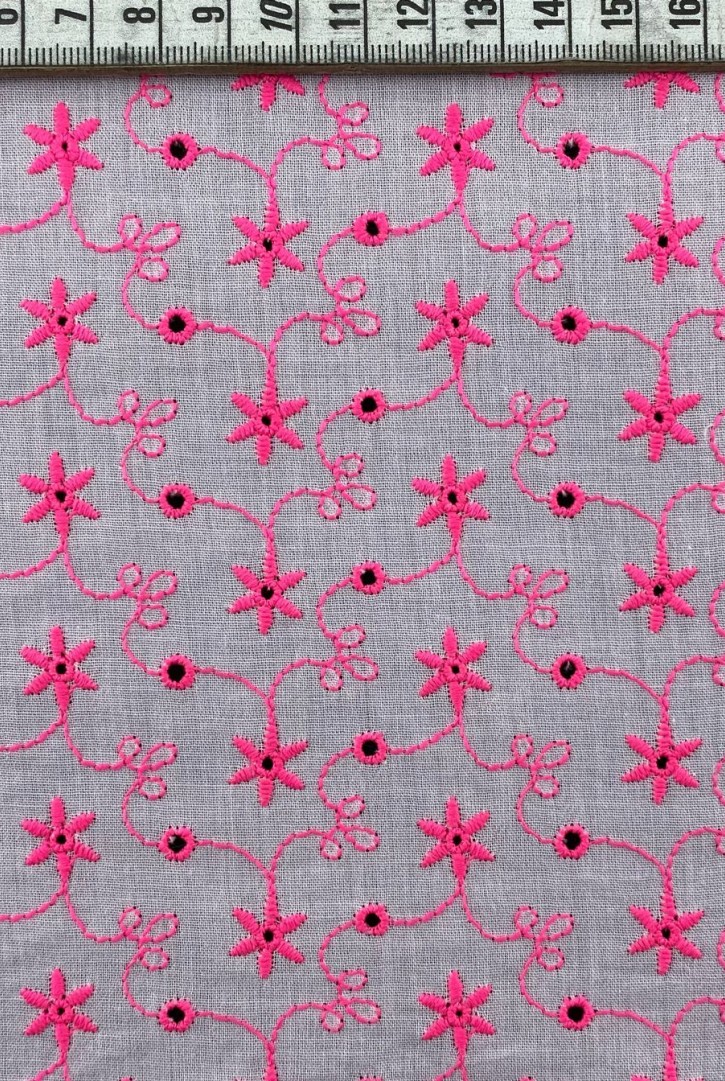 Neon Pembe İpli Ham Pamuk Vual Brode Kumaş