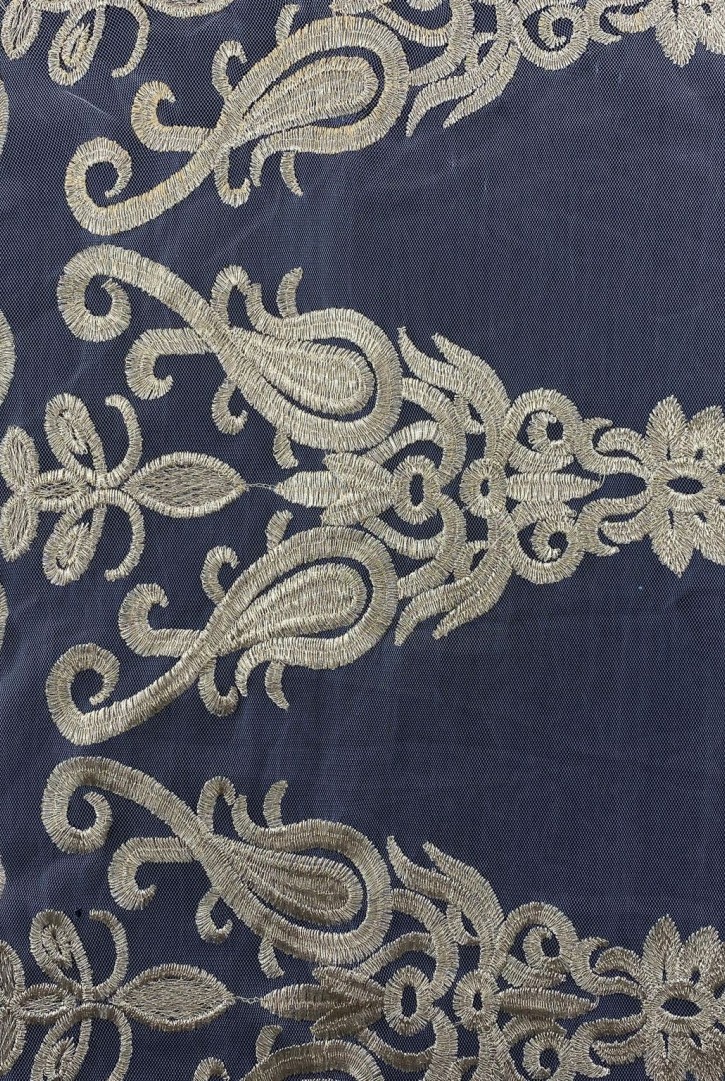 Gold Mat Polyester Tül Üzeri Brode Kumaş - Yerli, 28133 Model