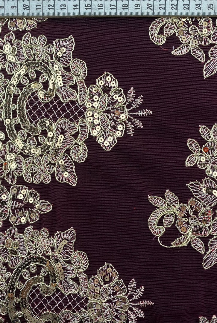 Kırmızı-Gold Pullu Naylon İthal Brode