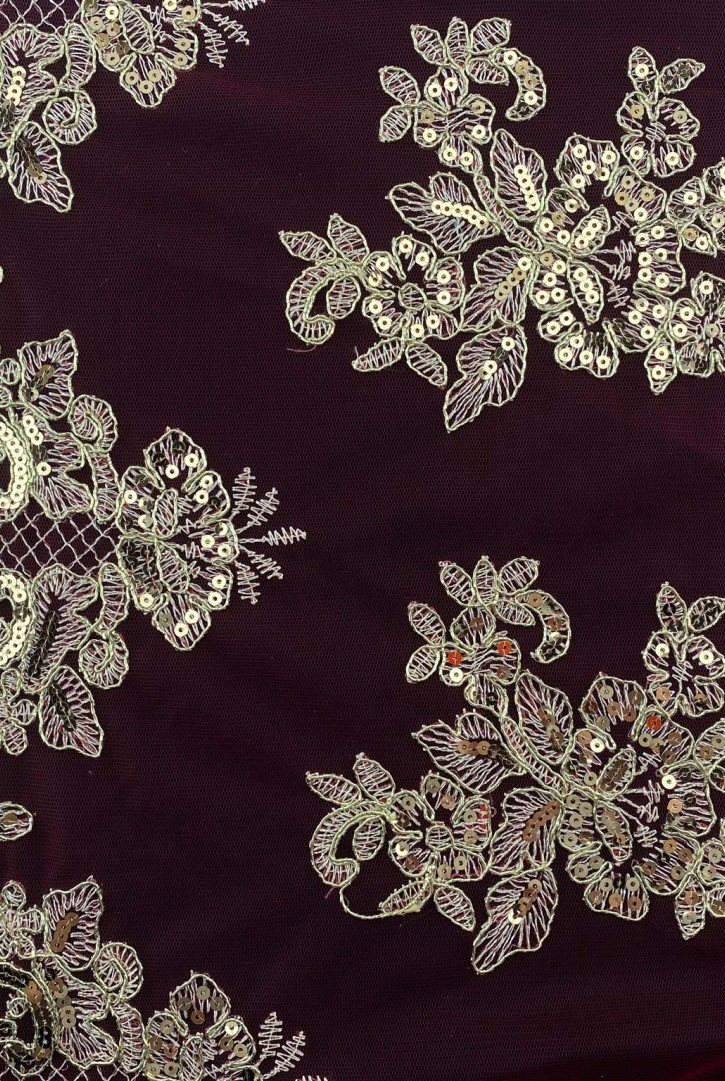 Kırmızı-Gold Pullu Naylon İthal Brode