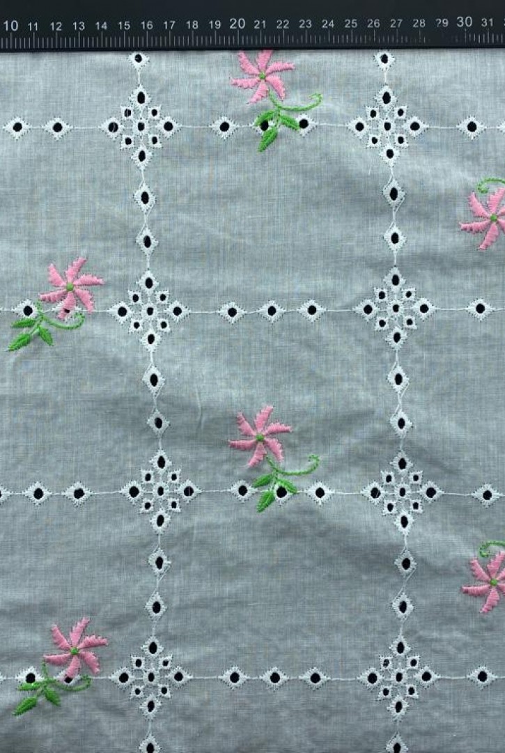 Pembe-Yeşil Çiçek Nakışlı Vual Brode