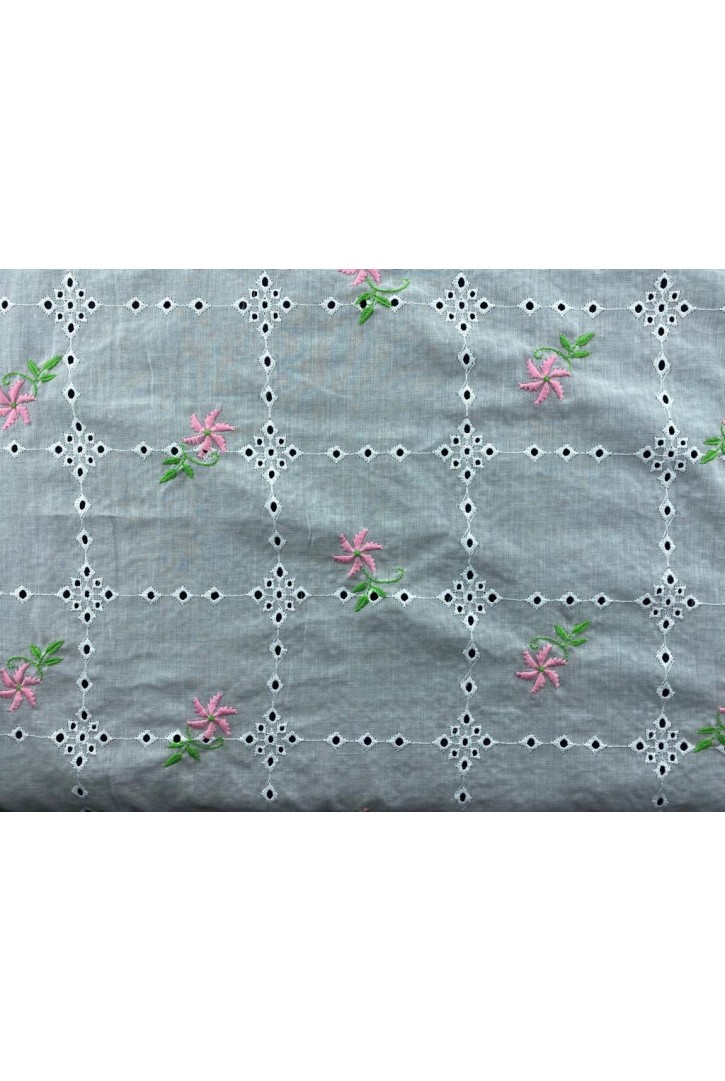 Pembe-Yeşil Çiçek Nakışlı Vual Brode