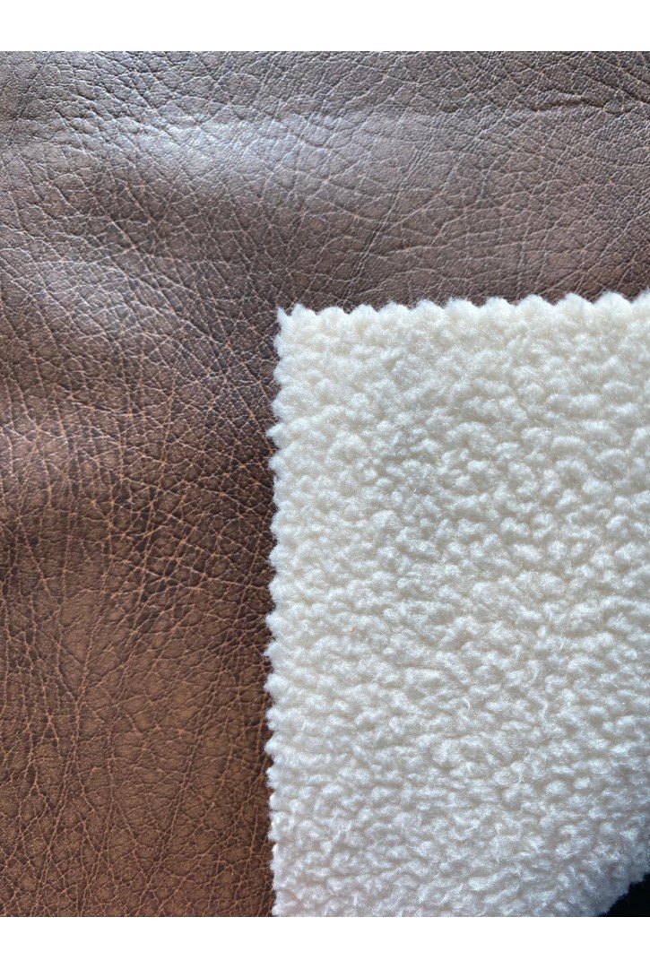 22582 KUMAŞ/YERLİ/LEZ/POLYESTER/KAHVERENGİ DERİ/KREM KÜRK/140 CM