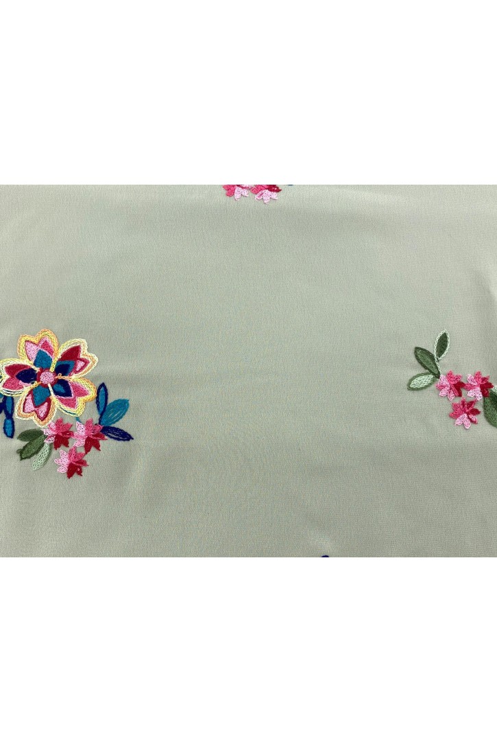 Bej Zemin Üzeri Renkli Nakışlı Şifon Brode, İthal