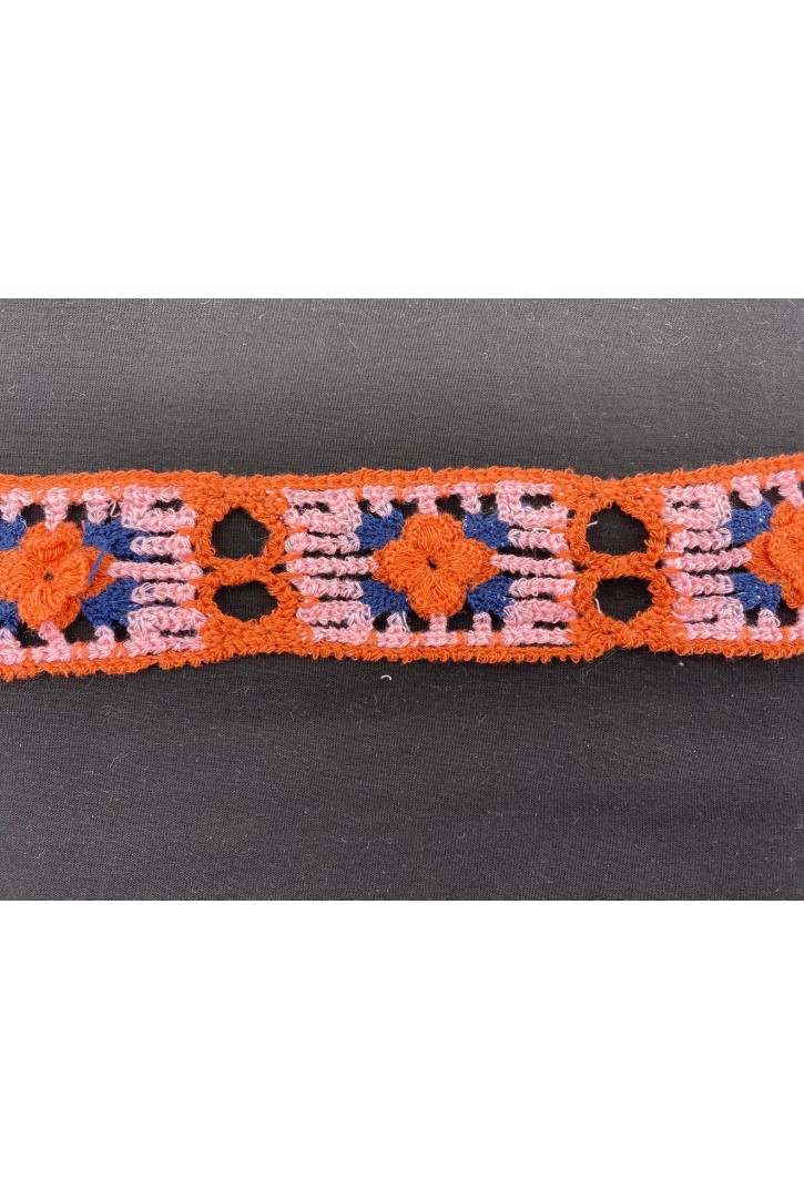 Turuncu-Pembe-Lacivert Tığ İşi Bant, 4.5 cm