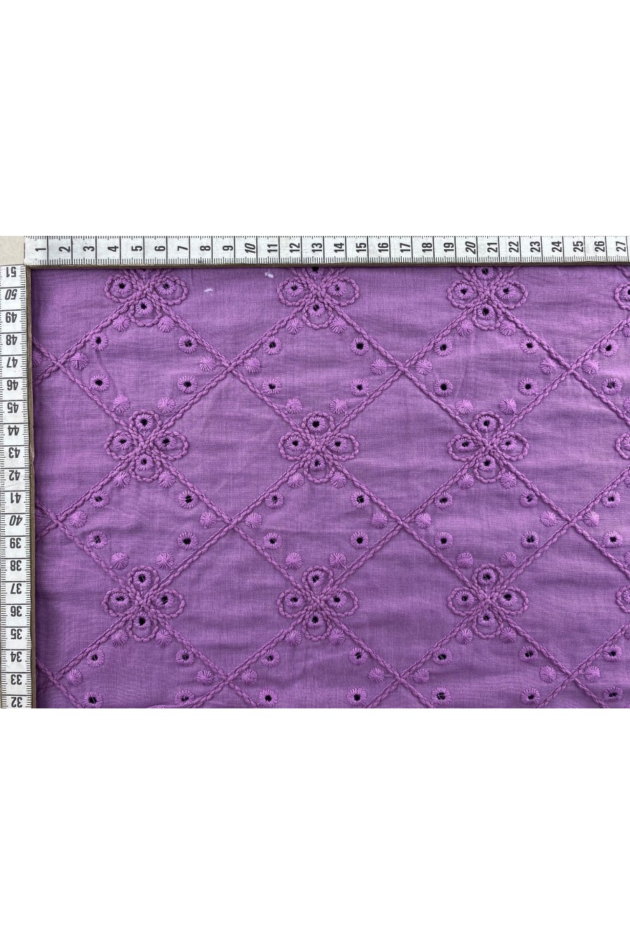 Lila Bohrerli Pamuk Polyester Vual Brode Kumaş, 135 cm