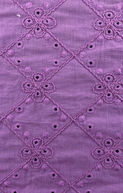 Lila Bohrerli Pamuk Polyester Vual Brode Kumaş, 135 cm