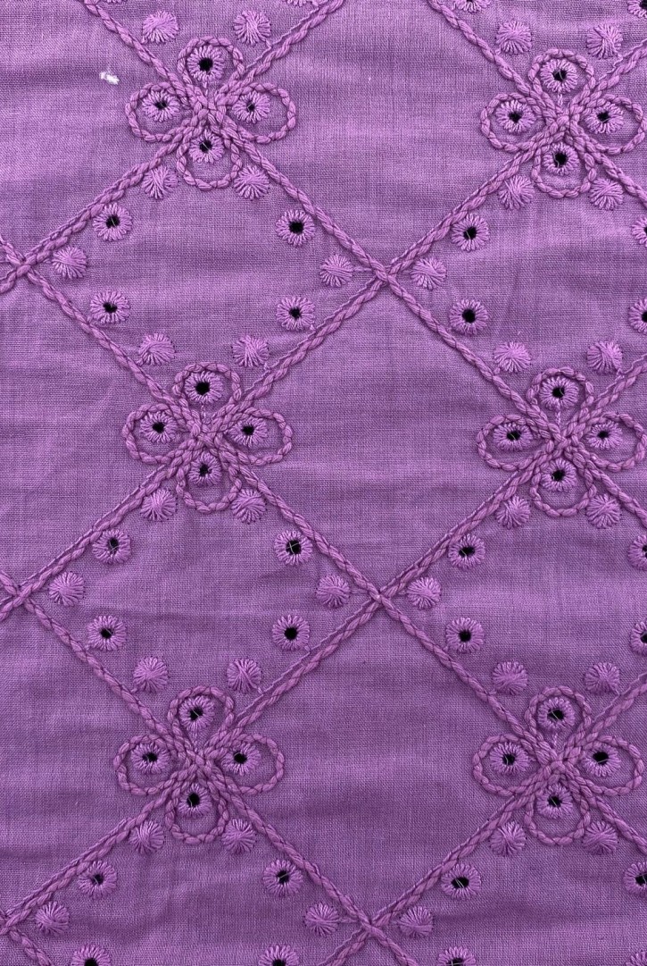 Lila Bohrerli Pamuk Polyester Vual Brode Kumaş, 135 cm