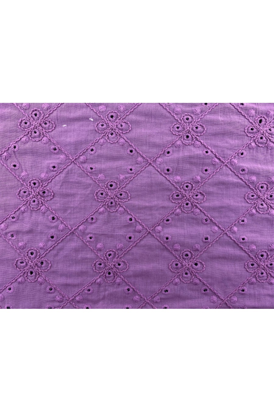 Lila Bohrerli Pamuk Polyester Vual Brode Kumaş, 135 cm