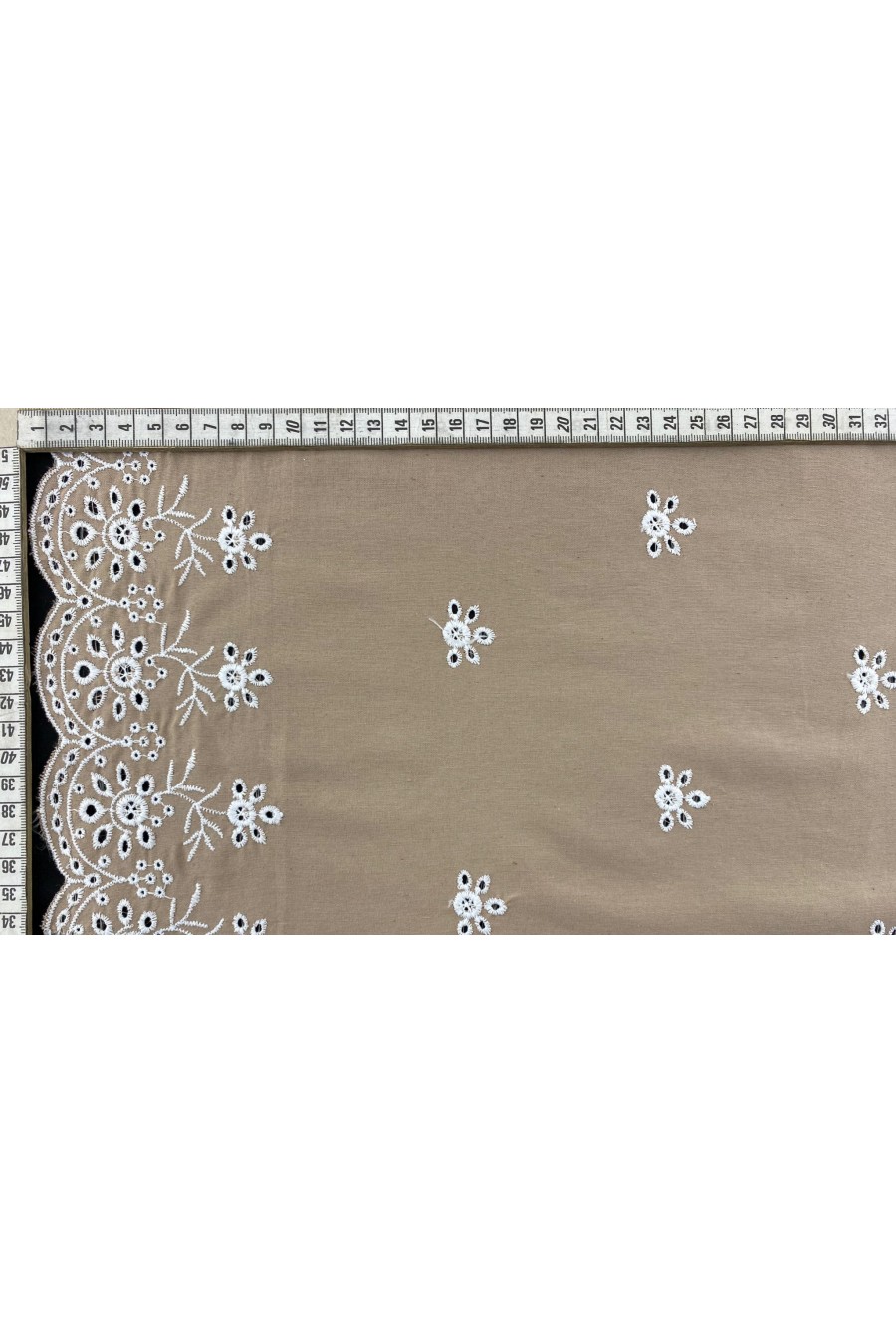 Bohrerli Detaylı Bej Terikoton Kumaş, Pamuk Polyester