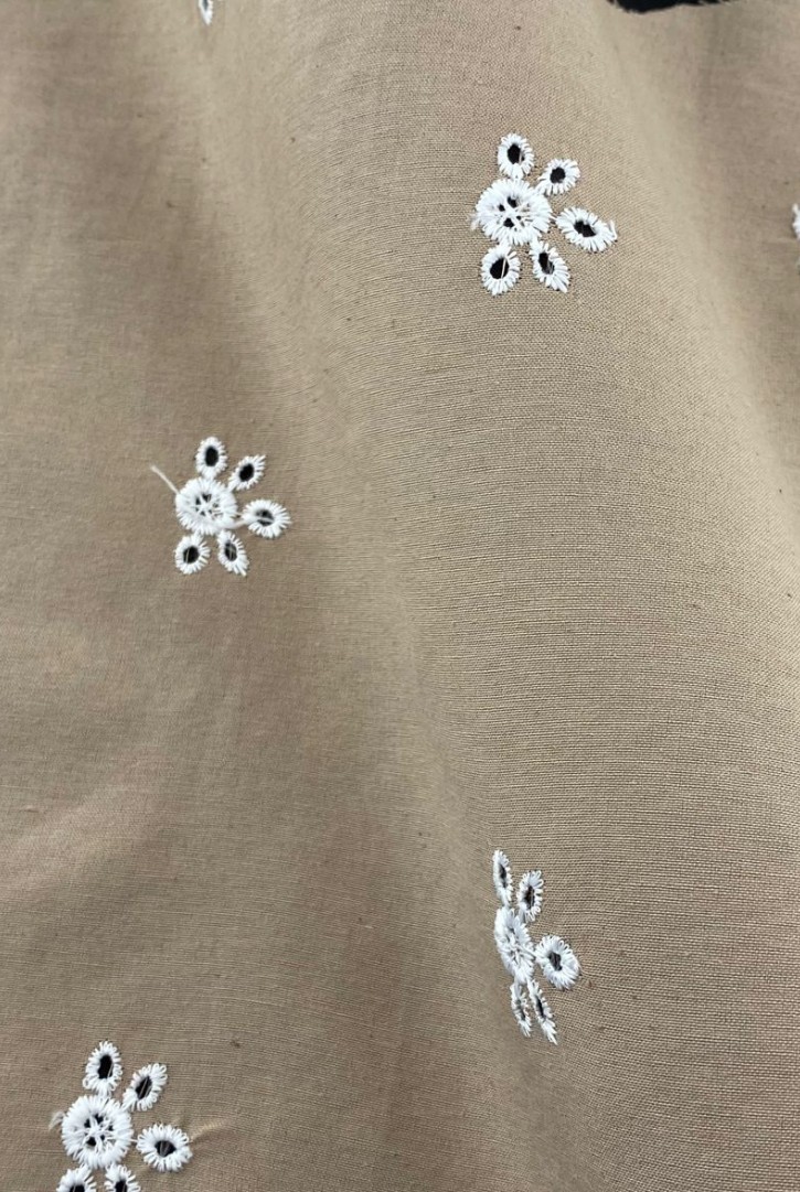 Bohrerli Detaylı Bej Terikoton Kumaş, Pamuk Polyester