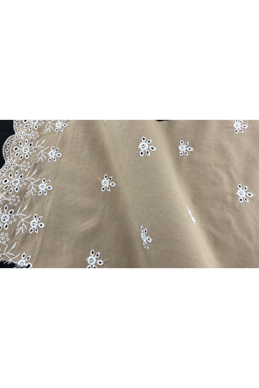 Bohrerli Detaylı Bej Terikoton Kumaş, Pamuk Polyester