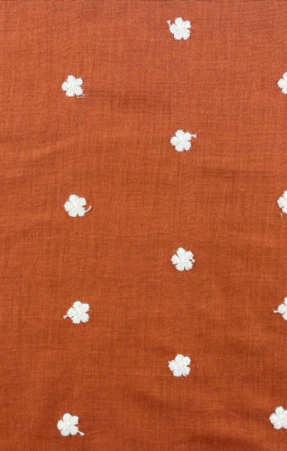 Kiremit Zemin Çiçek Puantiyeli Pamuk Polyester Vual Brode Kumaş