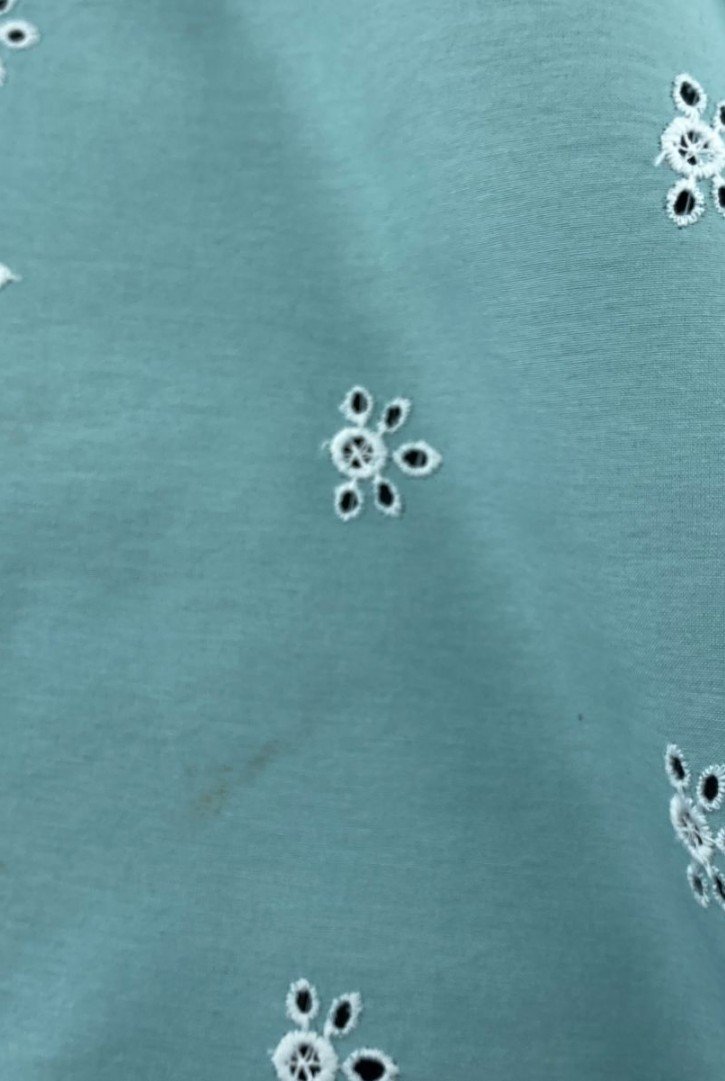 Yeşil Terikoton Brode Kumaş