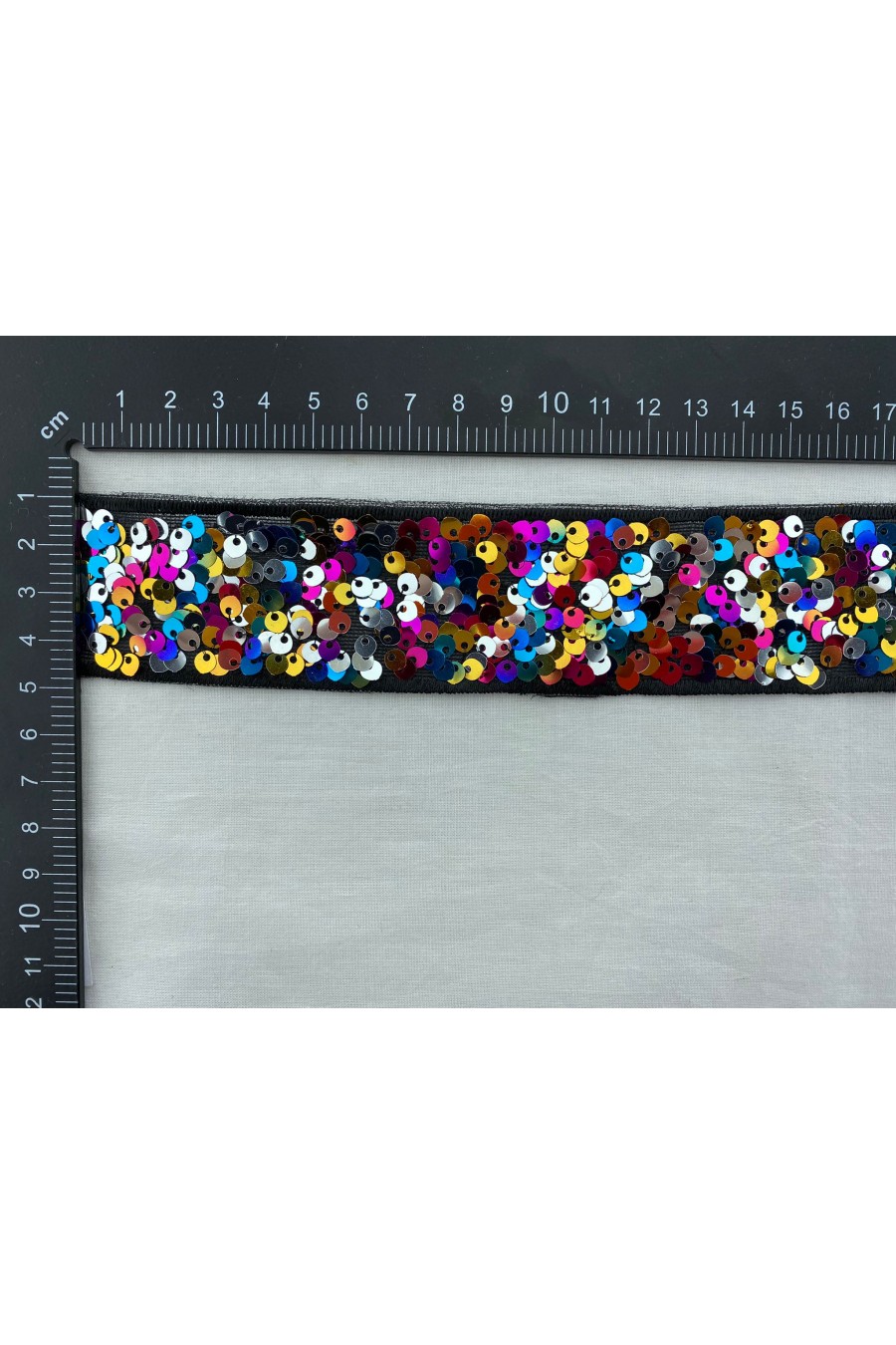 Multicolor Pullu Siyah Mesh Bant, 4 cm