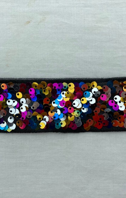 Multicolor Pullu Siyah Mesh Bant, 4 cm