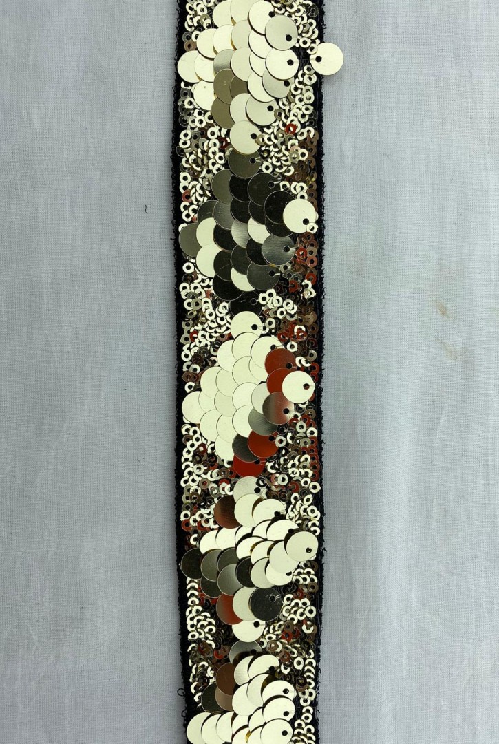 Şerit İthal Bant Siyah Tül Gold Pullu 3.5 CM