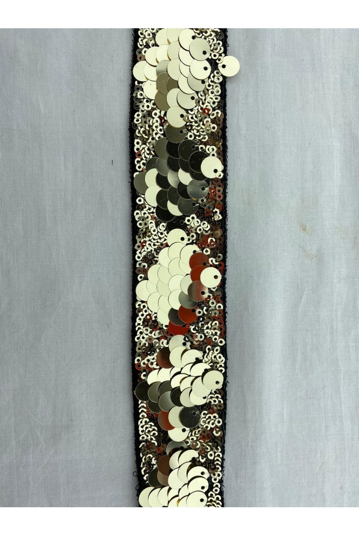 Şerit İthal Bant Siyah Tül Gold Pullu 3.5 CM