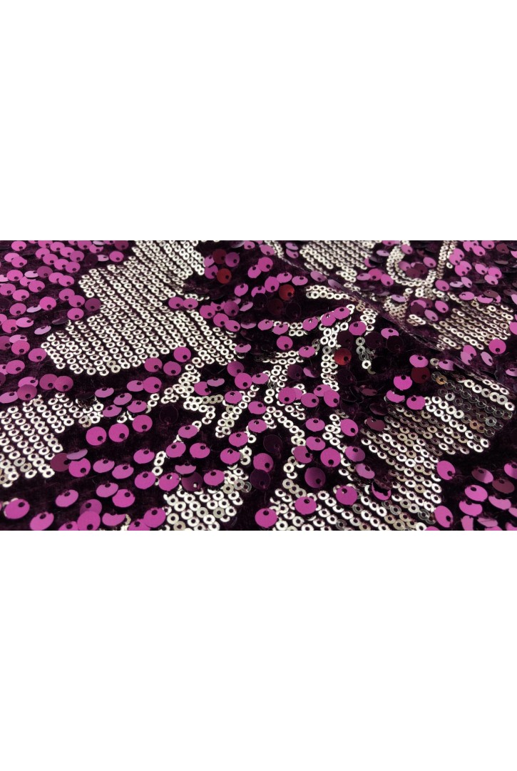 11802 KADİFE PULLU KUMAŞ/YERLİ/LEZ/POLYESTER LİKRALI/MÜRDÜM ZEMİN/GOLD