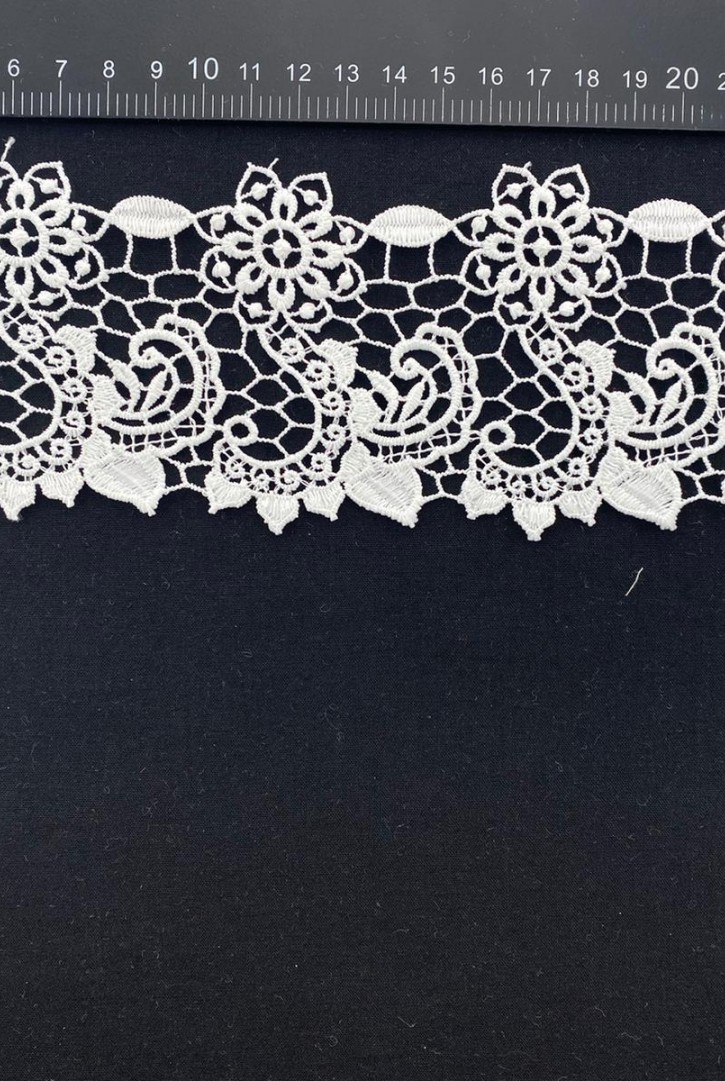 Beyaz Mat Polyester Güpür Brode Bant, 8 cm