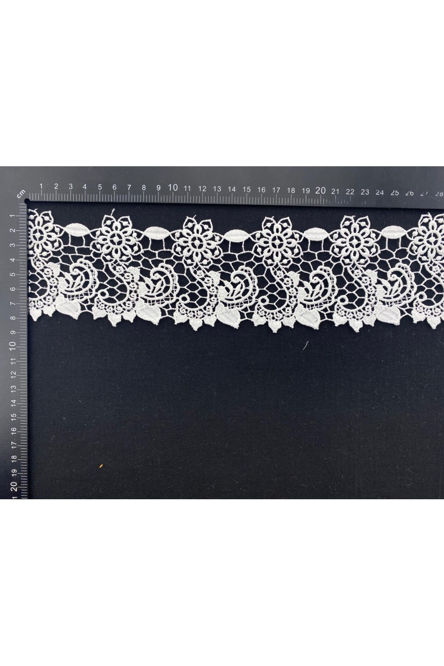 8041-METRE Beyaz Mat Polyester Güpür Brode Bant, 8 cm