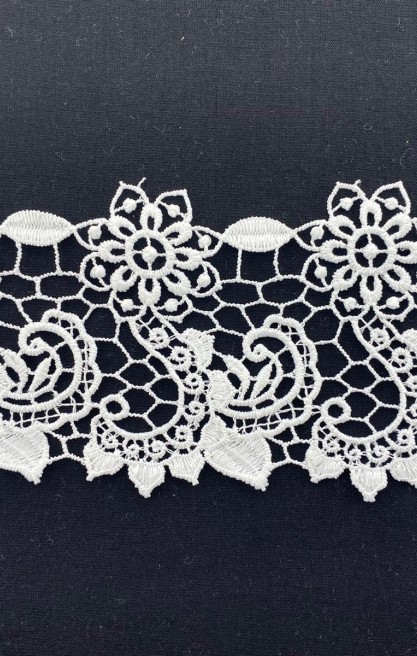 Beyaz Mat Polyester Güpür Brode Bant, 8 cm