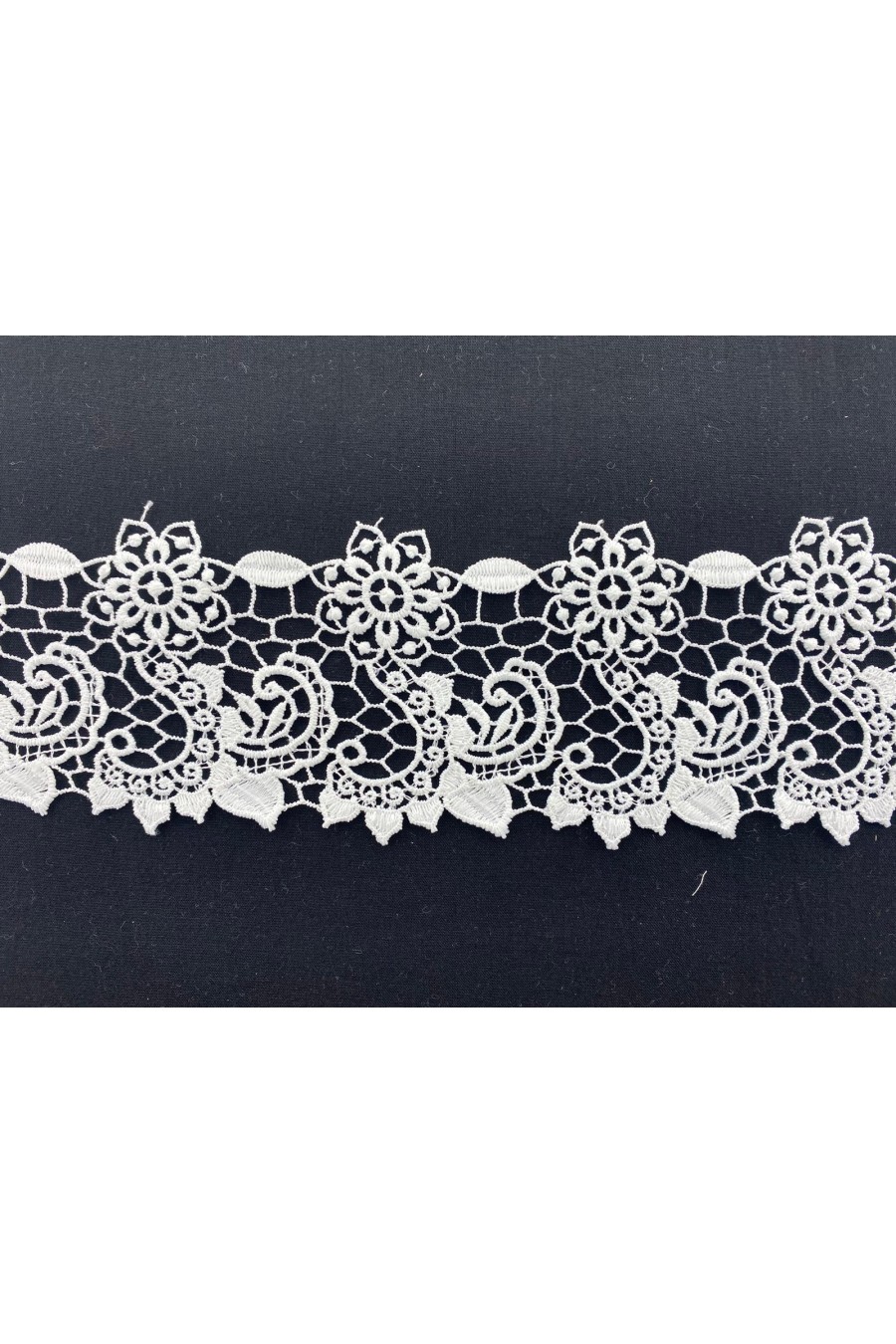 8041-METRE Beyaz Mat Polyester Güpür Brode Bant, 8 cm