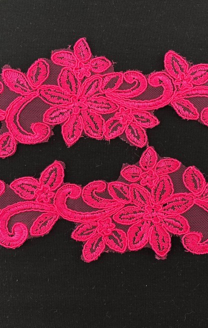 Fuşya Kordlu Düz Aplik Brode, Polyester