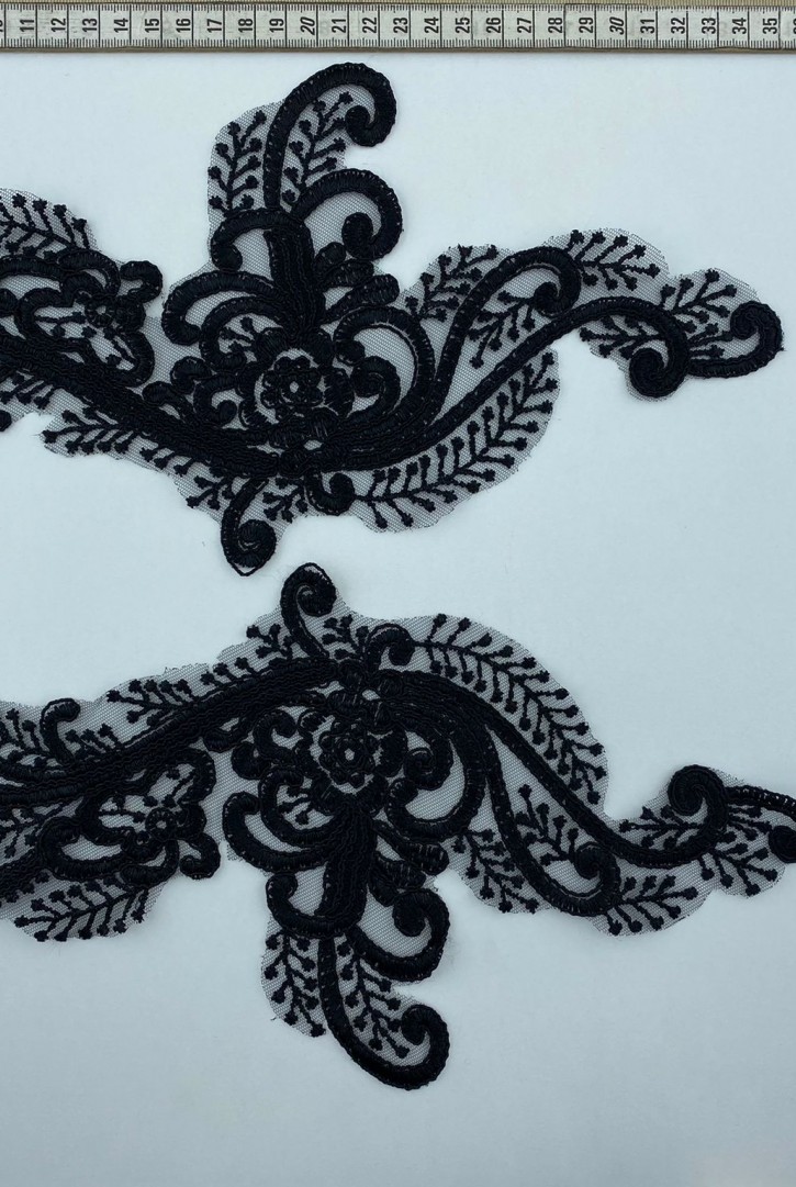 Siyah Düz Kordlu Aplik Brode