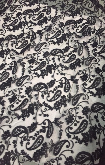 Siyah Flok Baskılı Tül