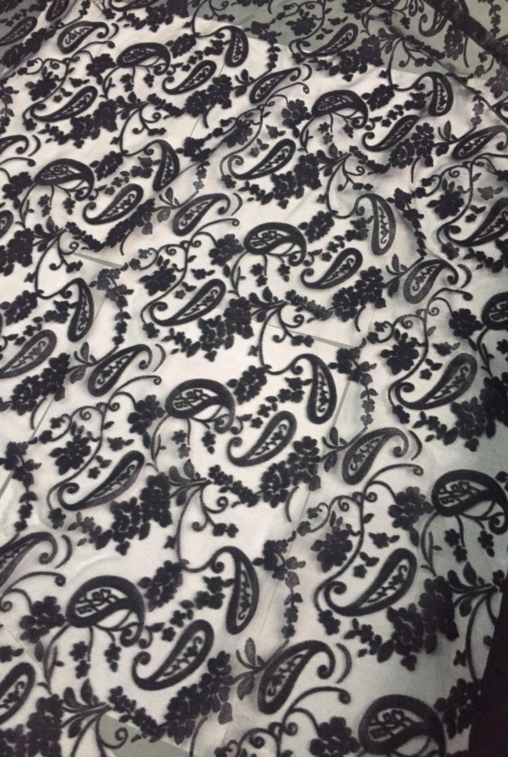 Siyah Flok Baskılı Tül