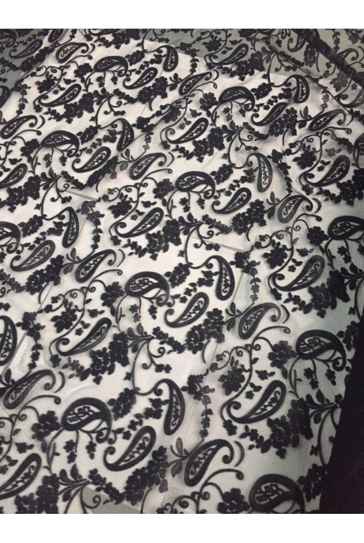 Siyah Flok Baskılı Tül