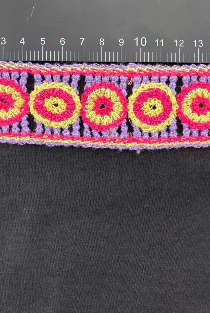 Mor-Pembe-Sarı Tığ İşi Bant, 4 cm