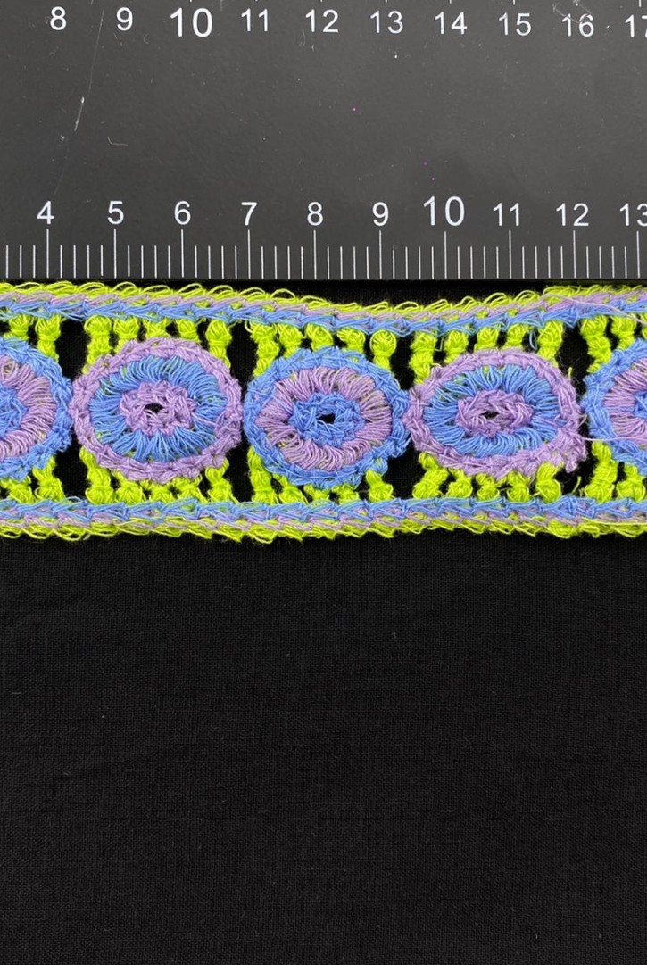 Yeşil-Mavi-Mor Tığ İşi Bant, 4 cm