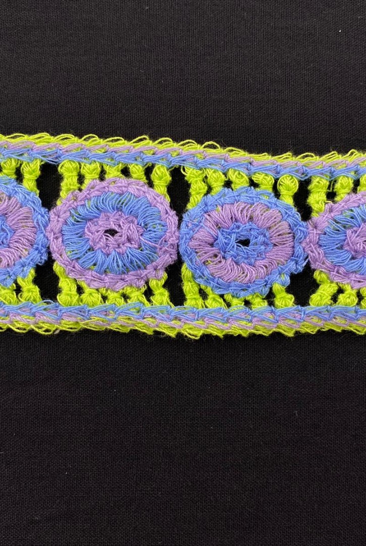 Yeşil-Mavi-Mor Tığ İşi Bant, 4 cm