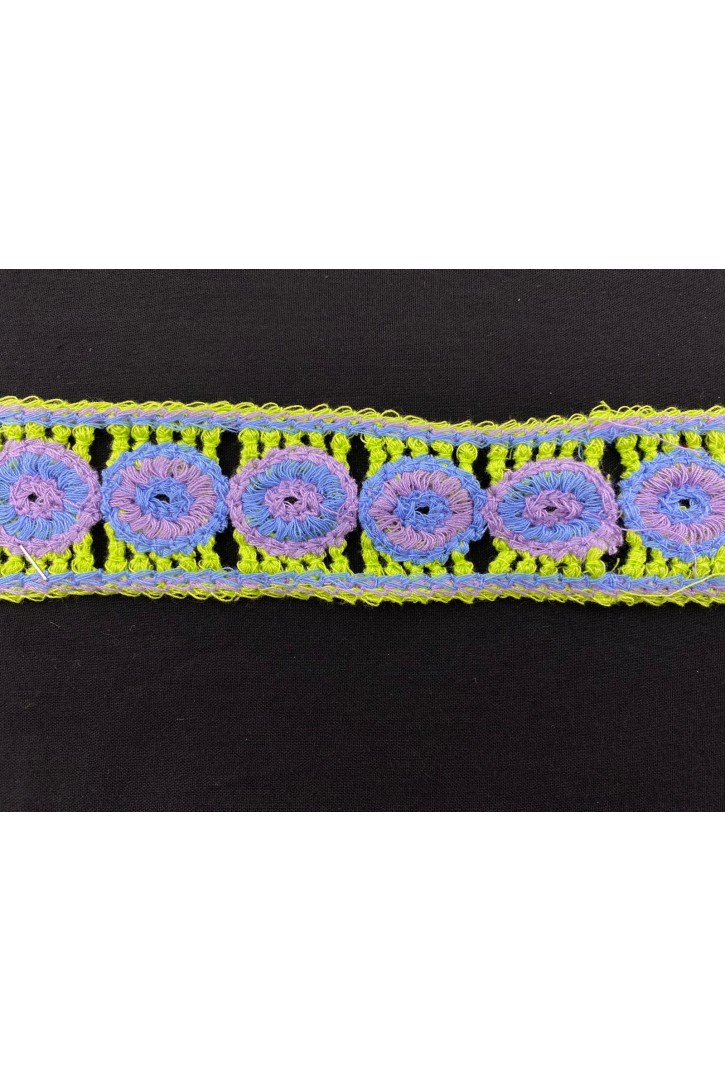 Yeşil-Mavi-Mor Tığ İşi Bant, 4 cm