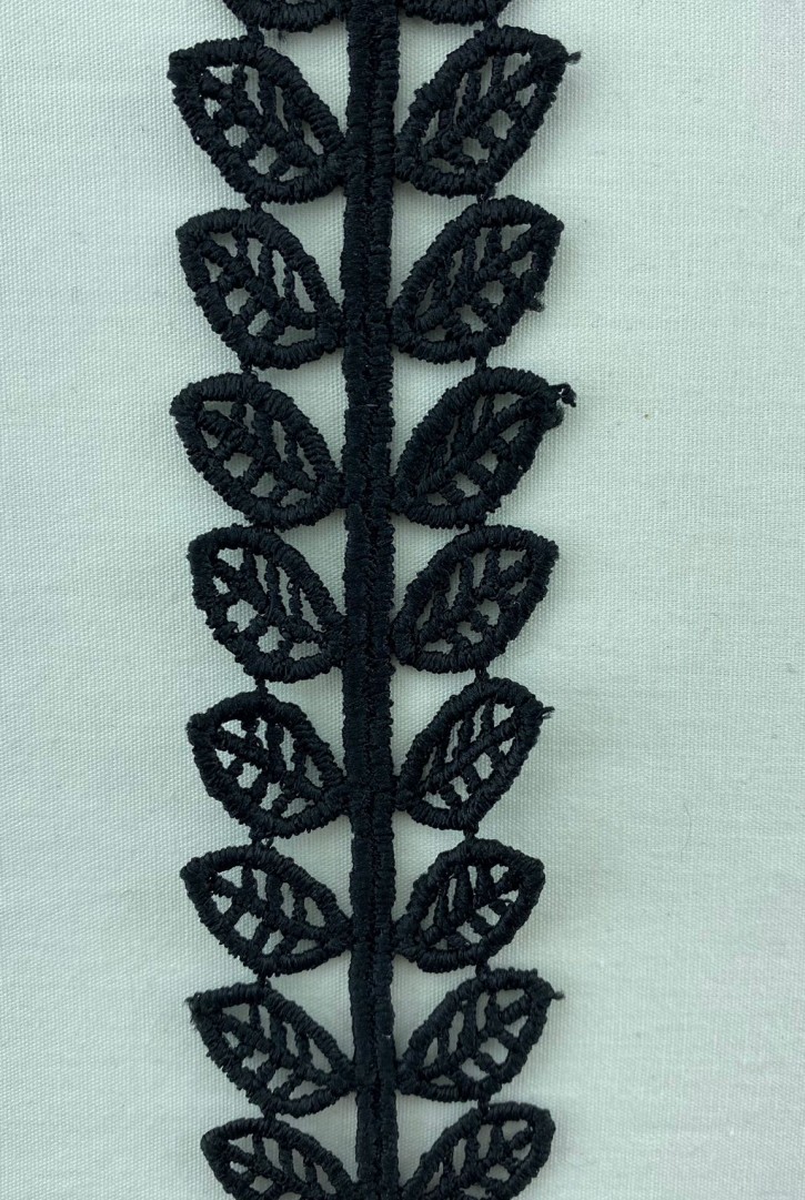 Siyah 3,5 cm Mat Polyester Güpür Brode Bant