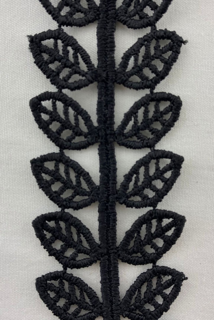 Siyah 3,5 cm Mat Polyester Güpür Brode Bant