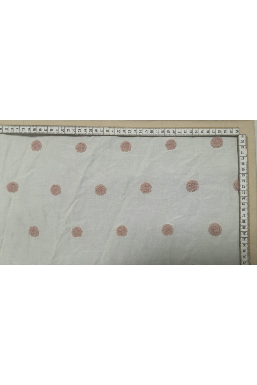 10532-METRE Beyaz Zeminli Pudra Ponponlu Viskon Polyester Kumaş, 145 cm