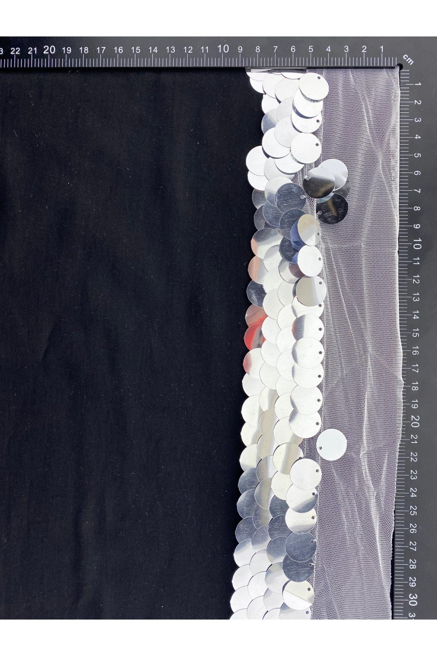 Tül Üzeri İthal Bant Gri Tül Pullu Mat Gümüş 4.5 CM