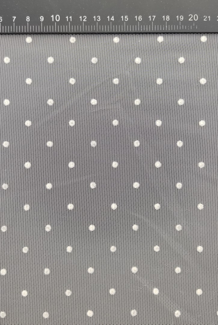 Beyaz Puantiyeli Flok Baskılı Tül