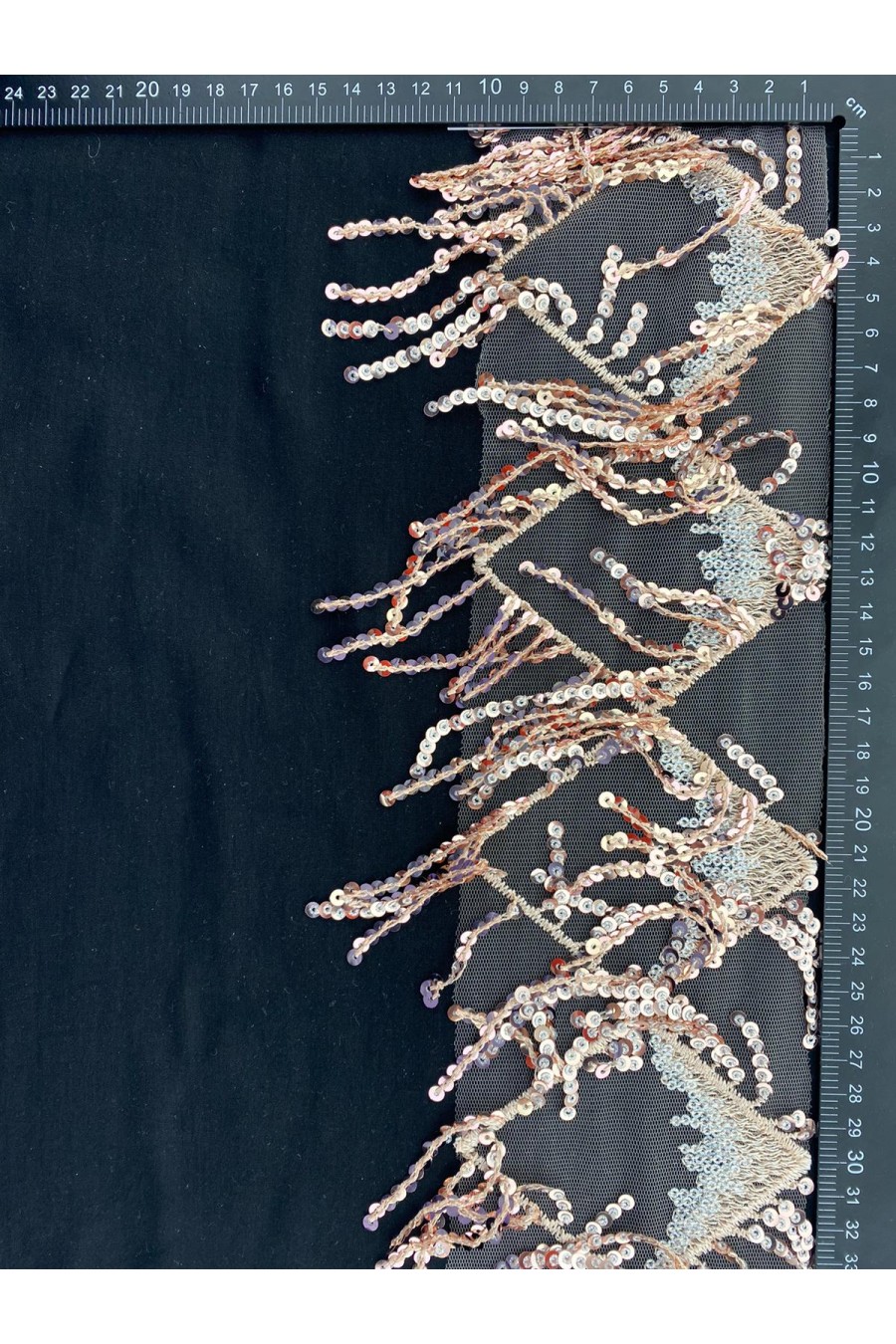 Şampanya Pullu Tül Üzeri Bant, 15 cm