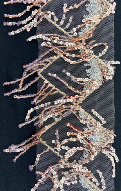 Şampanya Pullu Tül Üzeri Bant, 15 cm