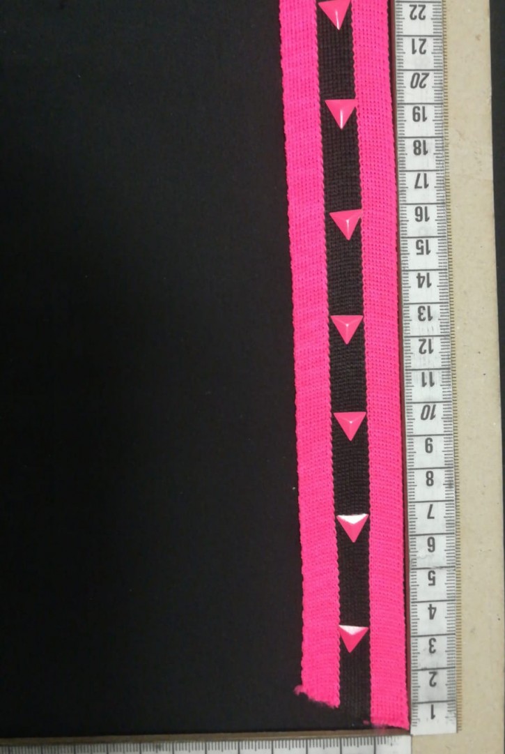 Pembe-Siyah Neon Taşlı Polyester Şerit Bant